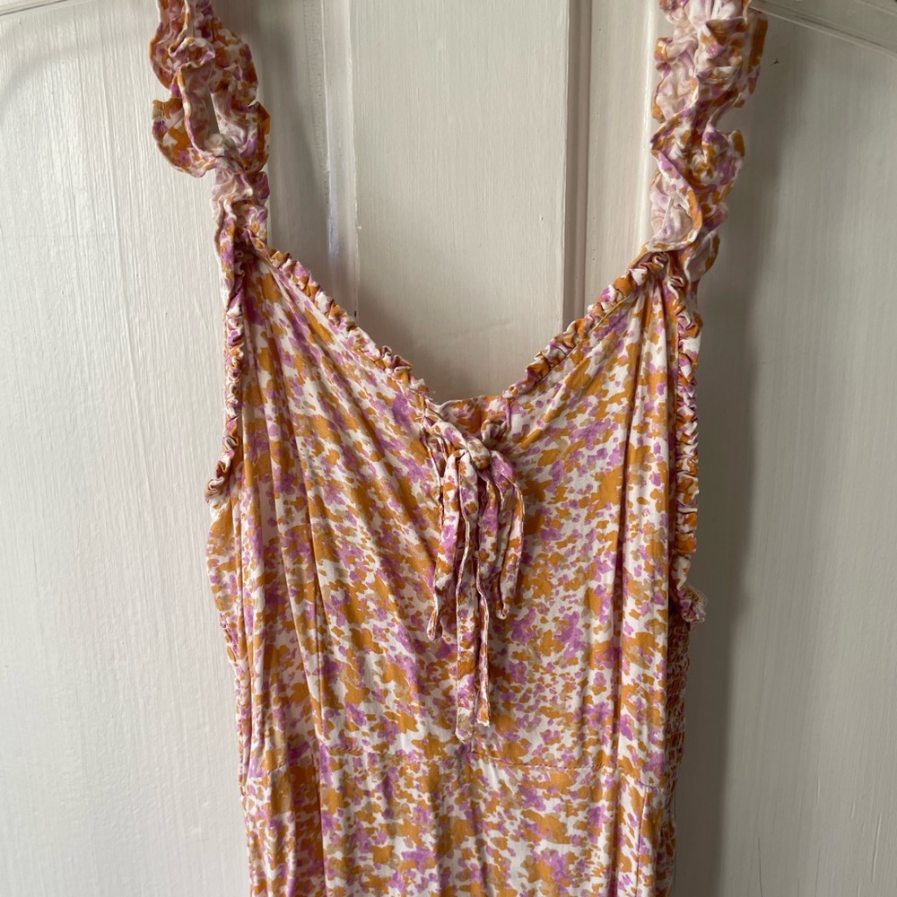 Orange & Pink Floral Print Maxi Long Dress